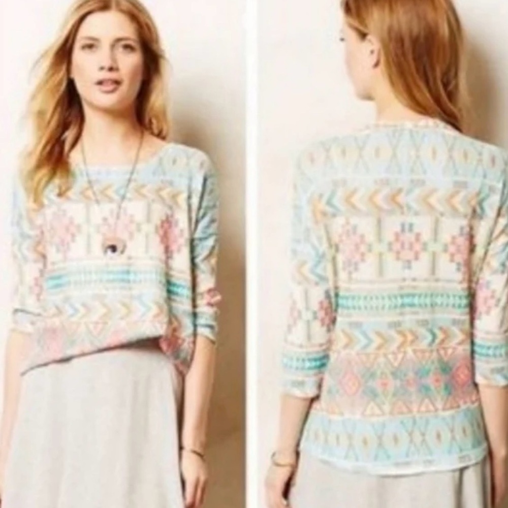 Anthropologie Akemi + Kin Morgana Aztec Pullover Sweater Size Medium